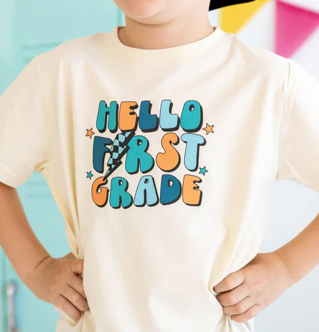 Hello First Grade T Shirt | Natural