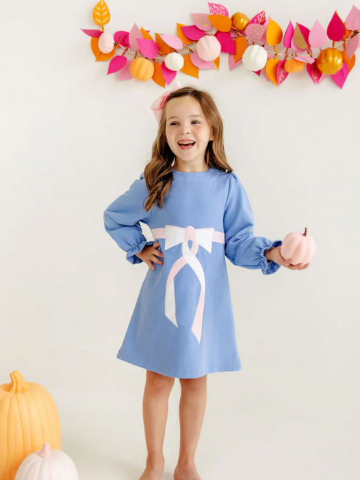 Eliza's Applique Dress | Barbados Blue /Palm Beach Pink & Worth Ave White Bow