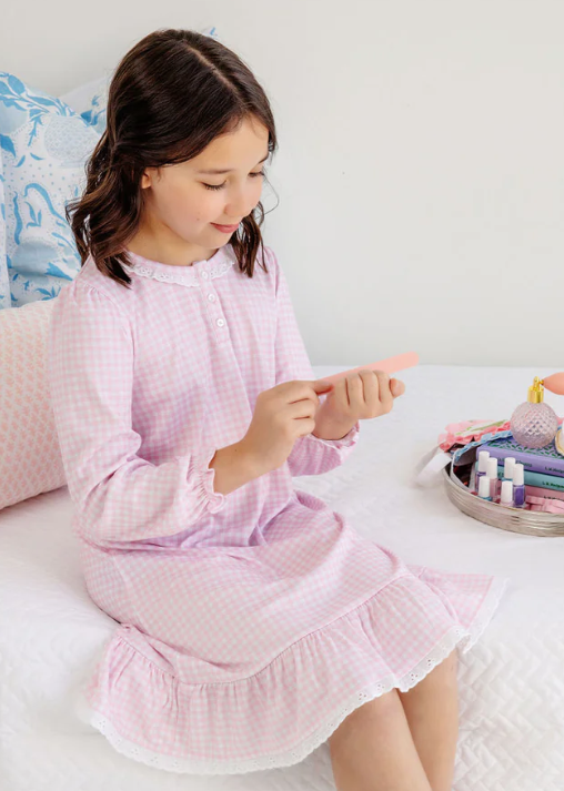 Marnie Morning Gown Long Sleeve  | Palm Beach Pink/Worth Ave White Gingham