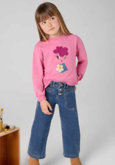 Girls Wide Leg Medium Wash Denim | 4547