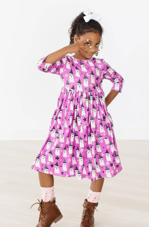Witches Boo 3/4 Sleeve Pocket Twirl Dress
