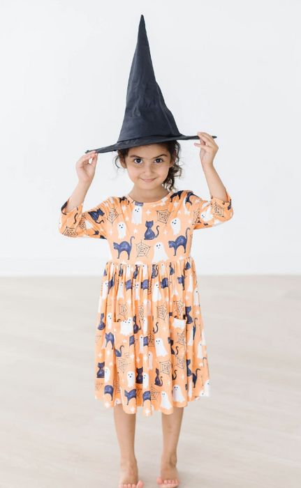 Spooky Kitty 3/4 Sleeve Pocket Twirl Dress