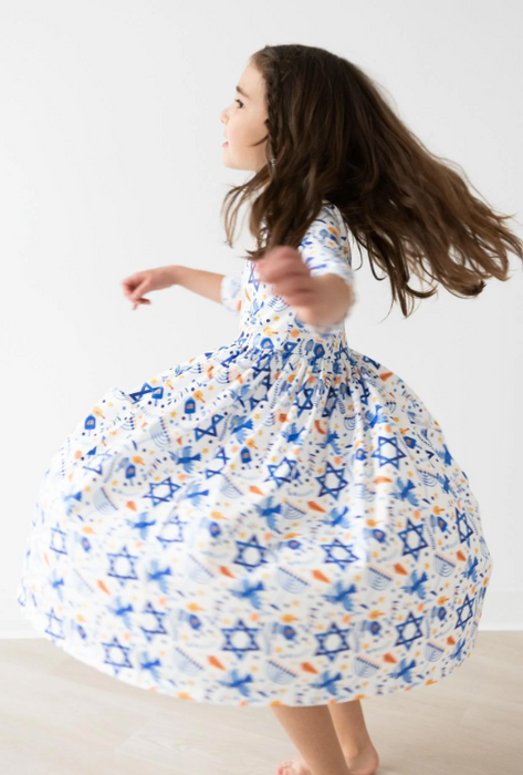 Happy Hanukkah 3/4 Sleeve Pocket Twirl Dress
