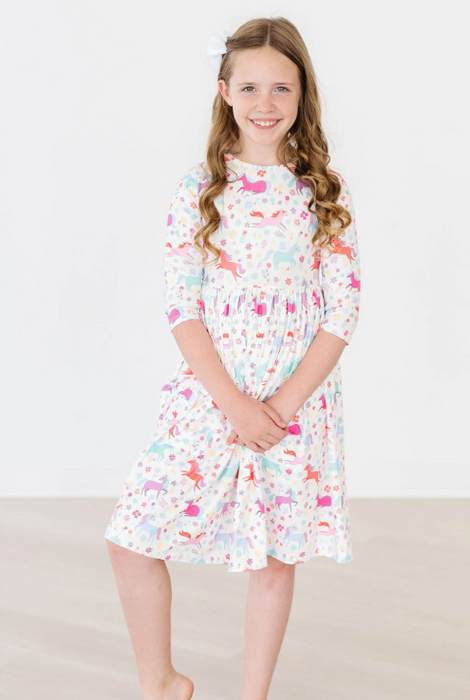 Unicorn Wish 3/4 Sleeve Pocket Twirl Dress