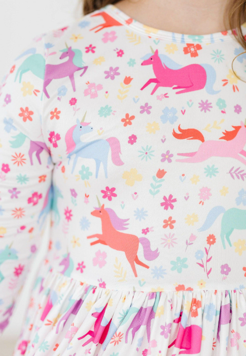 Unicorn Wish 3/4 Sleeve Pocket Twirl Dress