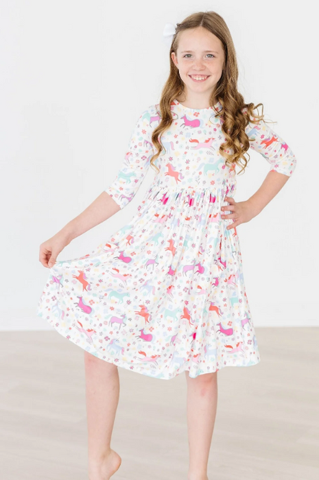 Unicorn Wish 3/4 Sleeve Pocket Twirl Dress