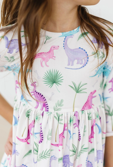 Dino Darling 3/4 Sleeve Pocket Twirl Dress
