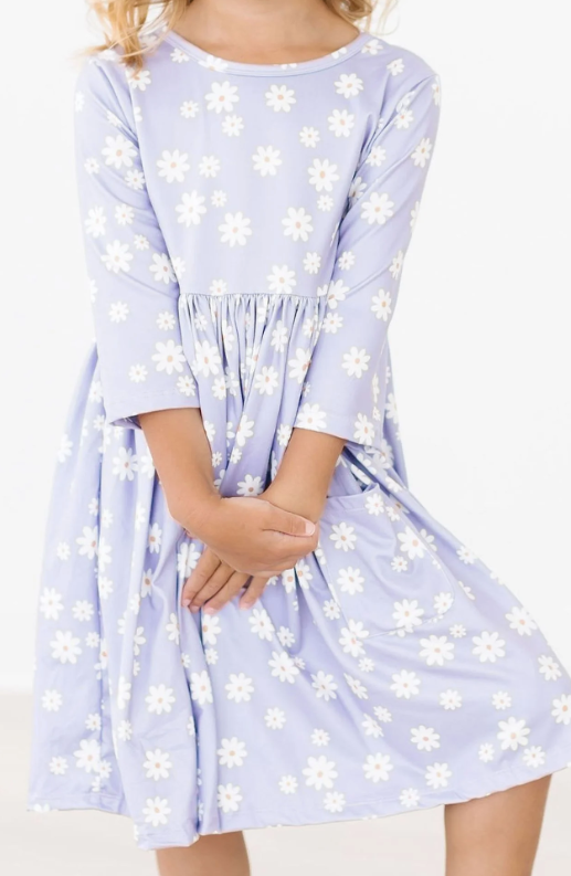 Dainty Daisies 3/4 Sleeve Pocket Twirl Dress