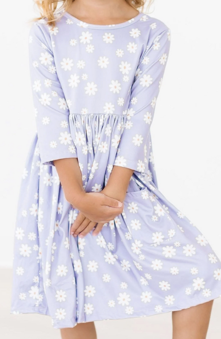 Dainty Daisies 3/4 Sleeve Pocket Twirl Dress