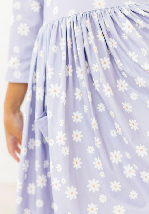 Dainty Daisies 3/4 Sleeve Pocket Twirl Dress