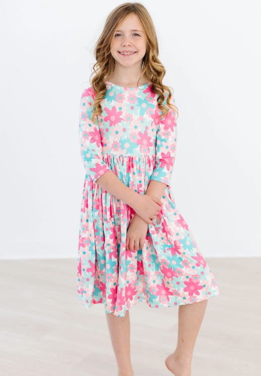 Petal Perfection 3/4 Sleeve Pocket Twirl Dress