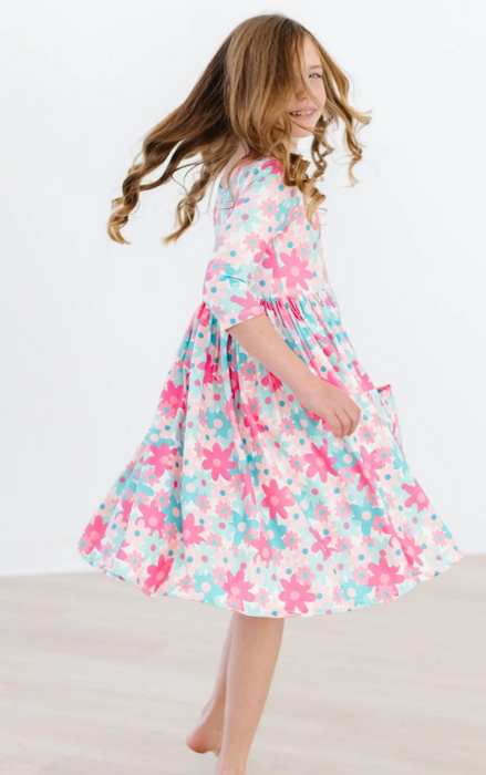 Petal Perfection 3/4 Sleeve Pocket Twirl Dress
