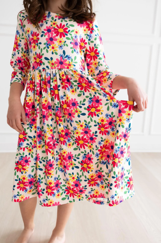 Last Bud Not Least 3/4 Sleeve Pocket Twirl Dress