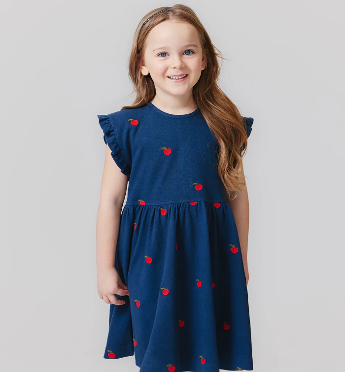 Adaline Ruffle Dress | Apple Embroidery