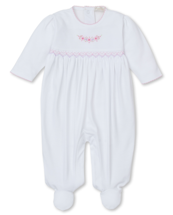 White Premier Fall Swag Footie w/ Hand Smocking