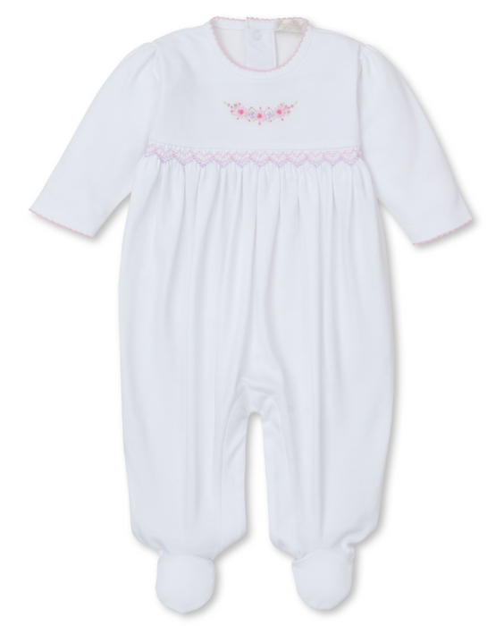 White Premier Fall Swag Footie w/ Hand Smocking