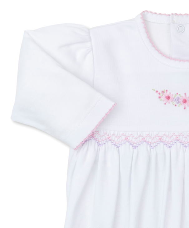 White Premier Fall Swag Footie w/ Hand Smocking
