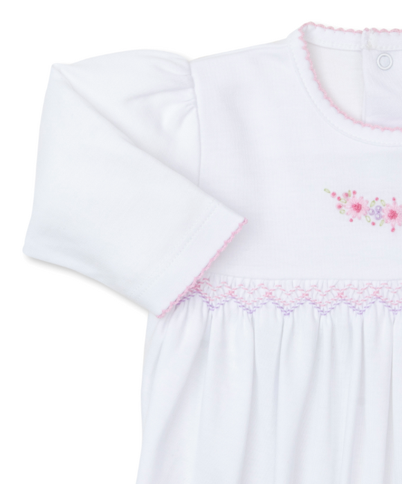 White Premier Fall Swag Footie w/ Hand Smocking
