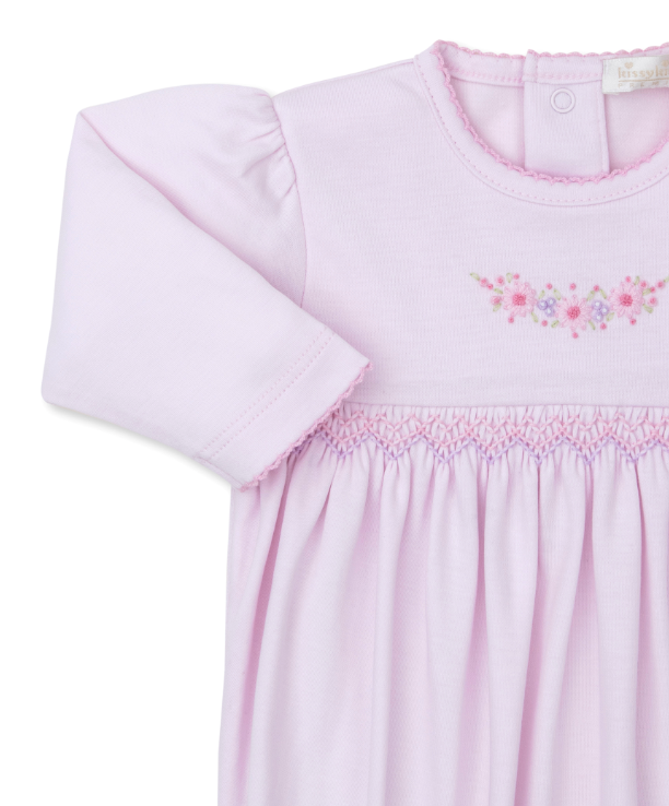 Pink Premier Fall Swag Footie w/ Hand Smocking