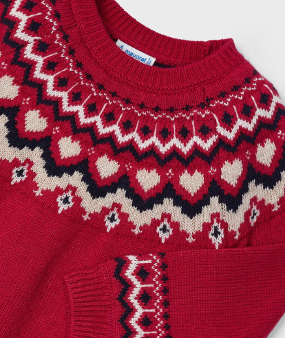 Girls Red Jacquard Sweater | 4358