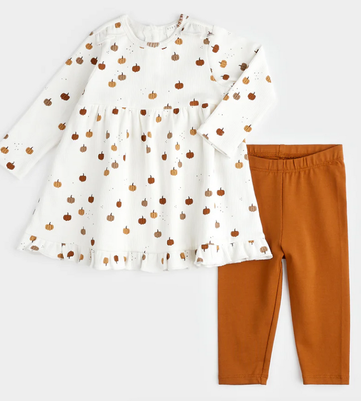 Pumpkin Print Rib Dress Set
