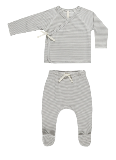 Wrap Top and Pant Set | Blue Micro Stripe