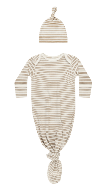 Knotted Baby Gown & Hat Set | Golden Stripe