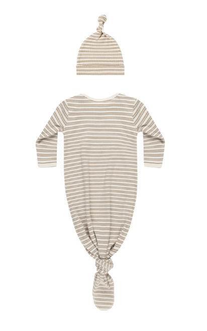 Knotted Baby Gown & Hat Set | Golden Stripe