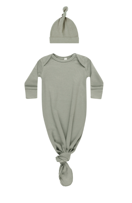 Knotted Baby Gown & Hat Set | Basil