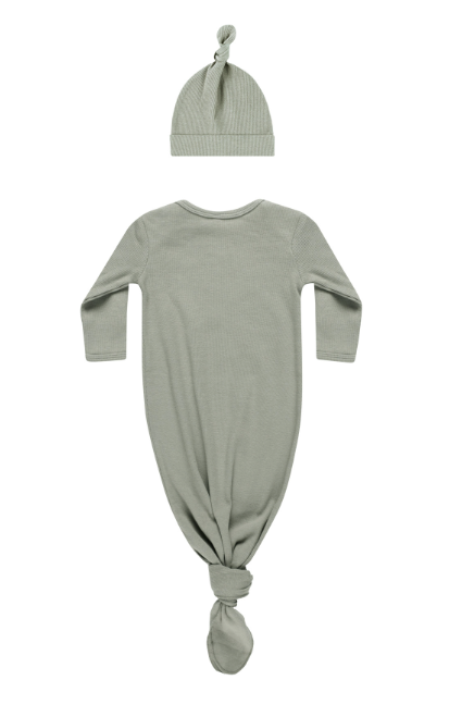 Knotted Baby Gown & Hat Set | Basil