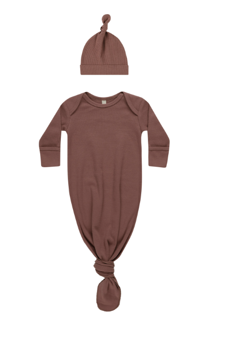 Knotted Baby Gown & Hat Set | Plum