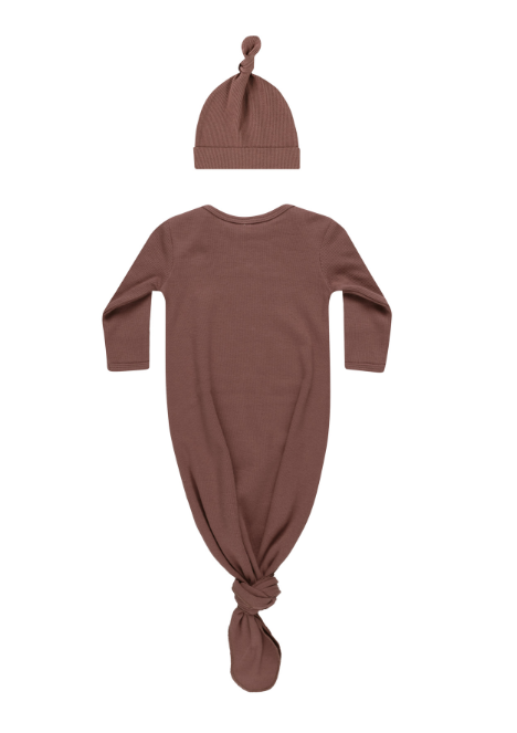 Knotted Baby Gown & Hat Set | Plum