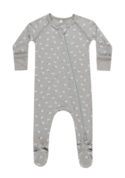 Bamboo Zip Footie | Blue Ditsy