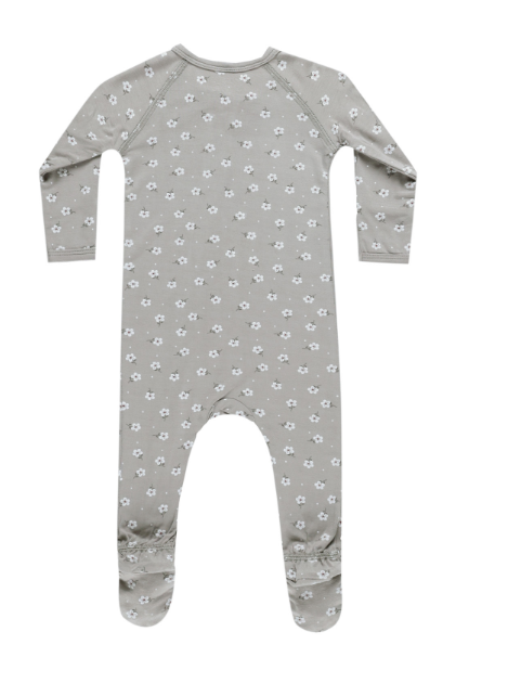 Bamboo Zip Footie | Blue Ditsy