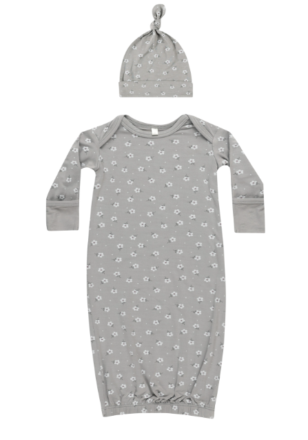 Bamboo Baby Gown & Hat Set | Blue Ditsy