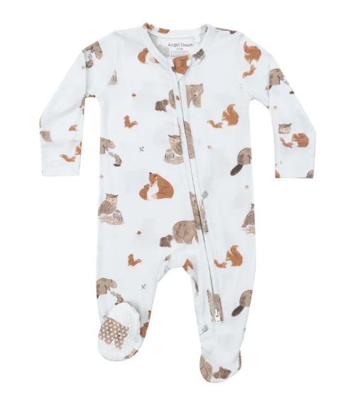 Two Way Zipper Footie | Mixed Woodland Animals Blue