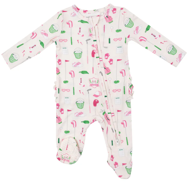 Two Way Ruffle Zipper Footie | Golf Club Pink