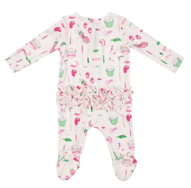 Two Way Ruffle Zipper Footie | Golf Club Pink