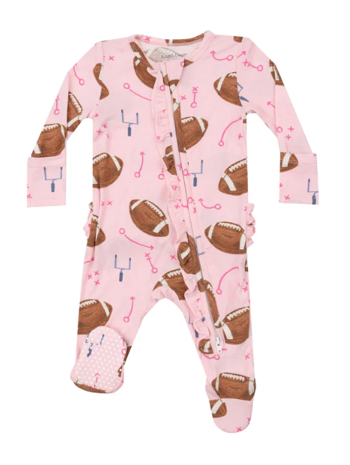 Two Way Ruffle Zipper Footie | Footballs Pink