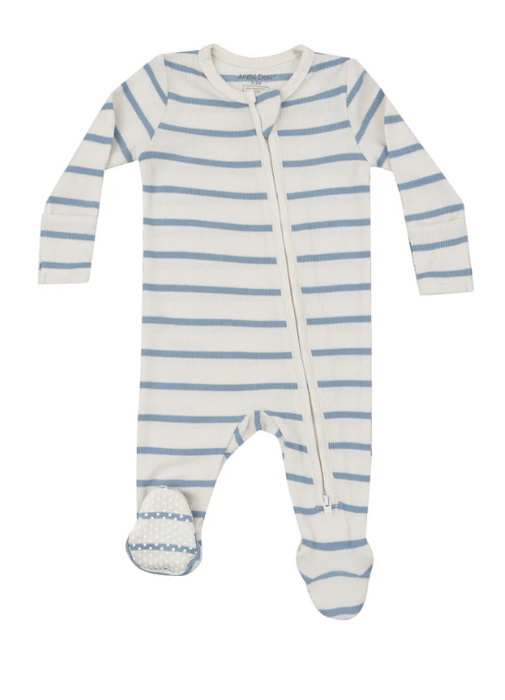 Two Way Zipper Ribbed Footie | Glacier Lake Stripe