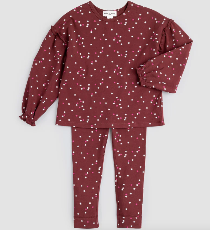 Confetti Print on Burgundy 2 Pc Set