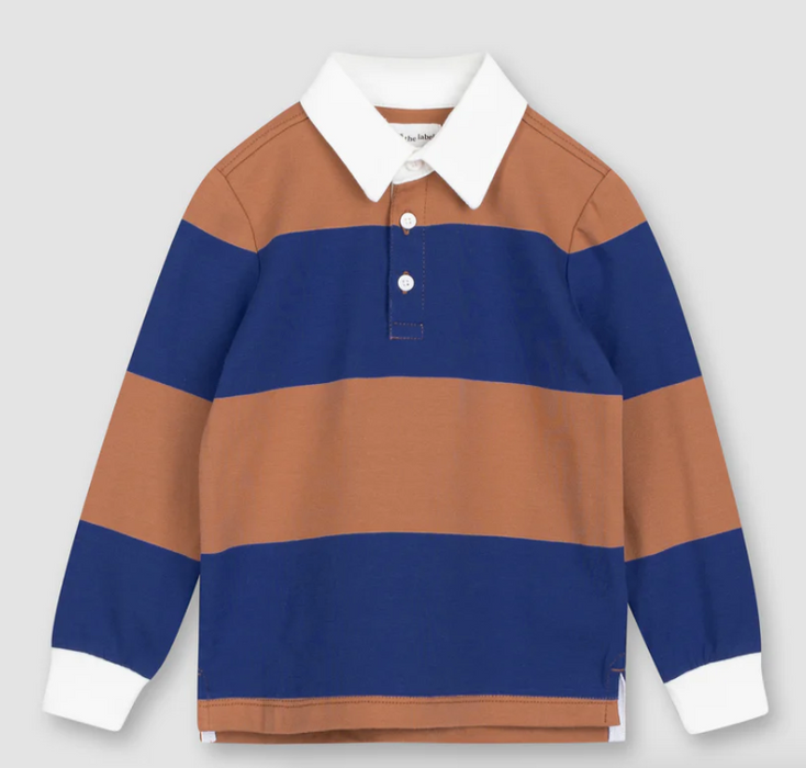 Copper and Royal Blue Long Sleeve Polo Top