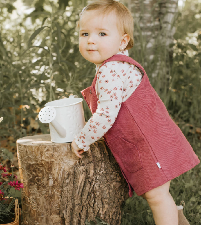 Raspberry Corduroy Overall Dress Set