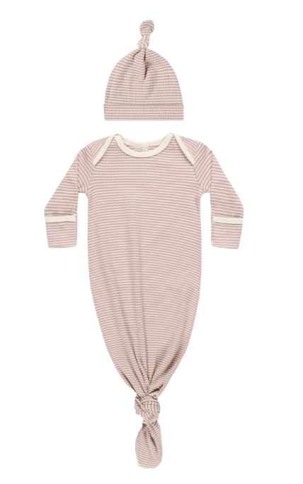 Knotted Baby Gown & Hat Set | Mauve Stripe