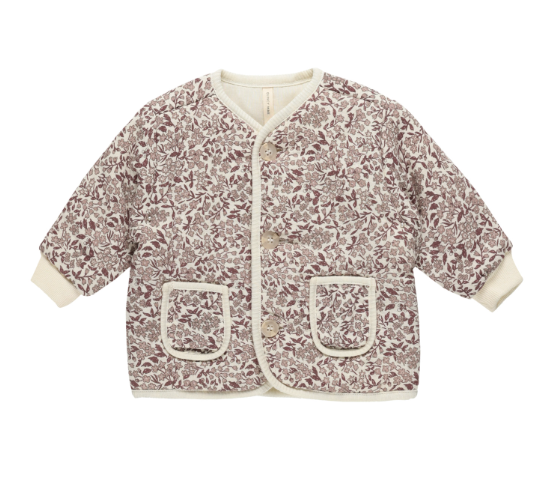 Quilted V Neck Button Jacket | Mauve Ditsy