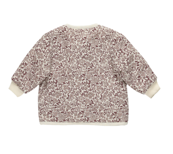 Quilted V Neck Button Jacket | Mauve Ditsy