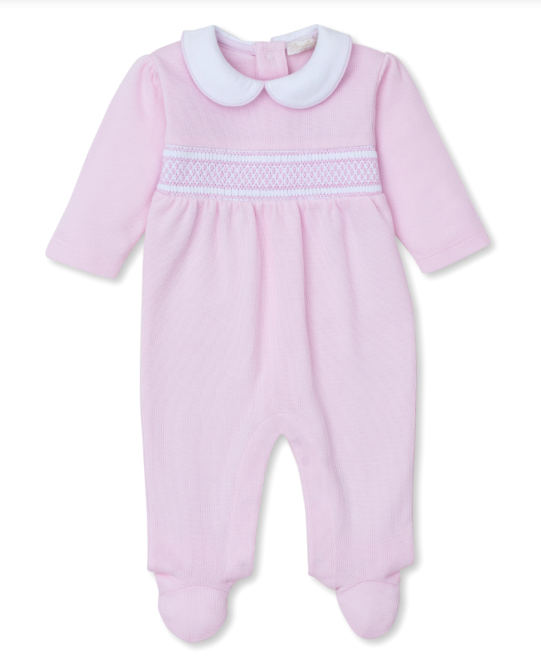 Pink CLB Punto Ingles Footie w/ Hand Smocking