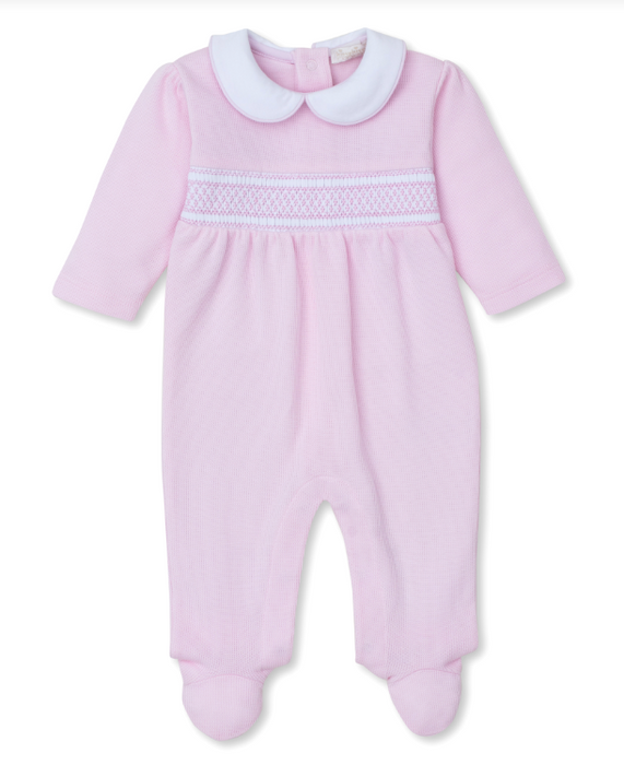 Pink CLB Punto Ingles Footie w/ Hand Smocking