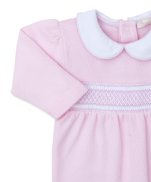 Pink CLB Punto Ingles Footie w/ Hand Smocking