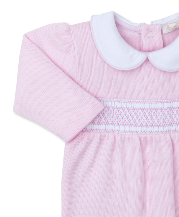 Pink CLB Punto Ingles Footie w/ Hand Smocking
